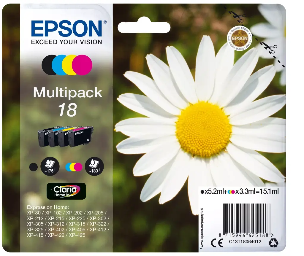 18 marguerit Claria Home multipakke 4-farve blæk EasyMail Ink